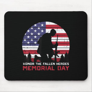 Honour The Fallen Heroes Memorial Day US Flag Men Mouse Pad