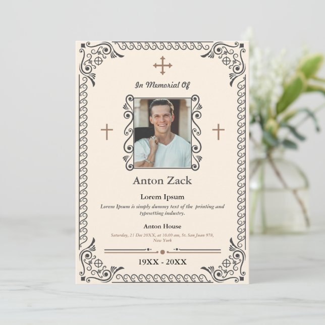 Honour Their Memory: Ornate Funeral Invitation (Standing Front)