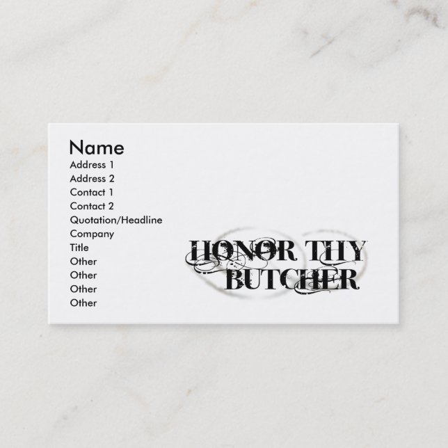 Honour Thy Butcher Business Card (Front)