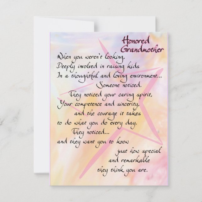 Honoured Grandmother Thanks and Appreciation Card (Front)