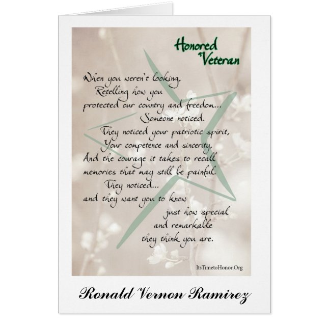 Honoured Veteran Card Personalized (Front)