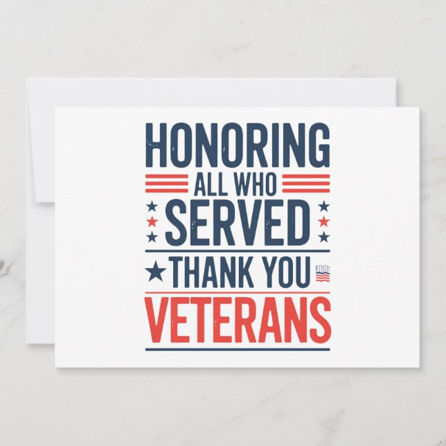 Honouring All Who Served Thank You Veterans Day  Invitation (Front)