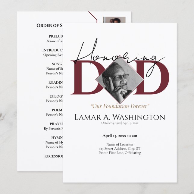 Honouring DAD 6 Photo Collage Memorial Invitation (Front/Back)
