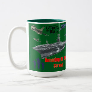 Honouring mighty military hunter green Two-Tone coffee mug