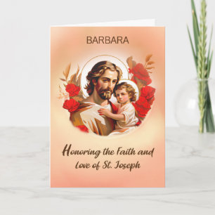 Honouring St Joseph Feast Day with Jesus Red Roses Card