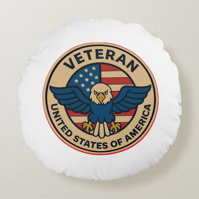 Honouring Veterans with American Flag Round Pillow (Front)