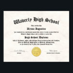 Honours High School Diploma Replica Poster<br><div class="desc">Need a reprint of your honours high school diploma to frame? Just personalize and order!</div>
