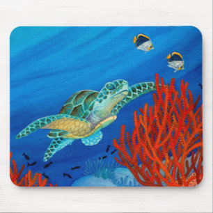 Honu and Black Coral Mouse Pad