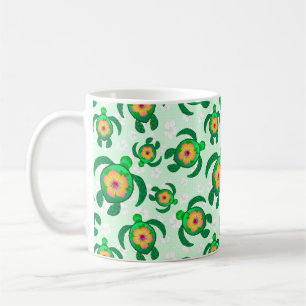 Honu Green Sea Turtles Hibiscus Flowers Coffee Mug