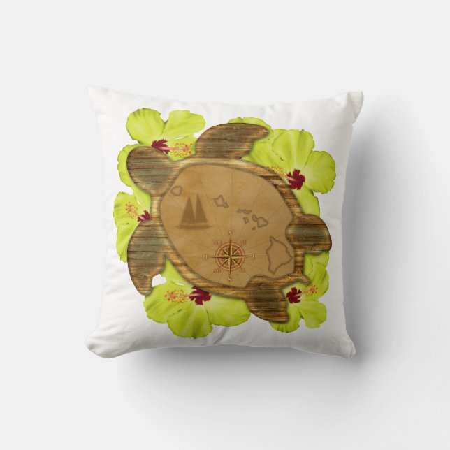 Honu Hawaiian Map Throw Pillow (Front)