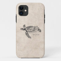 Honu Hawaiian Sea Turtle on Vintage Parchment