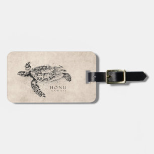 Honu Hawaiian Sea Turtle on Vintage Parchment Luggage Tag