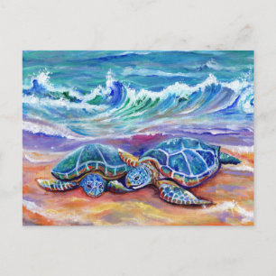 Honu Hugs and Love at the Beach Hawaiian Postcard