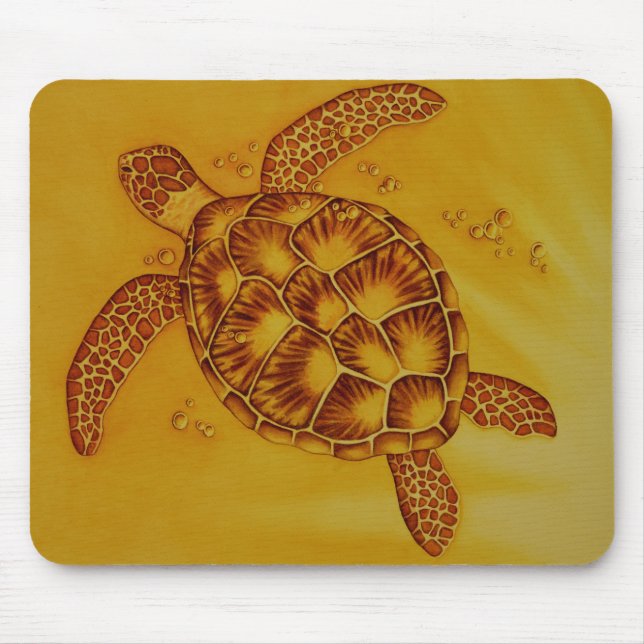 Honu in Gold Tropical Sea Turtle Mouse Pad (Front)