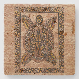 Honu Primitive Hawaiian Tattoo Tapa Stone Coaster