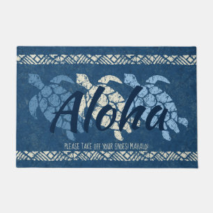 Honu Sea Triple Turtle Hawaiian Tapa Indigo Doormat