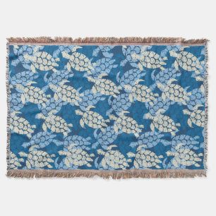 Honu Sea Turtle Hawaiian Aloha - Indigo Throw Blanket