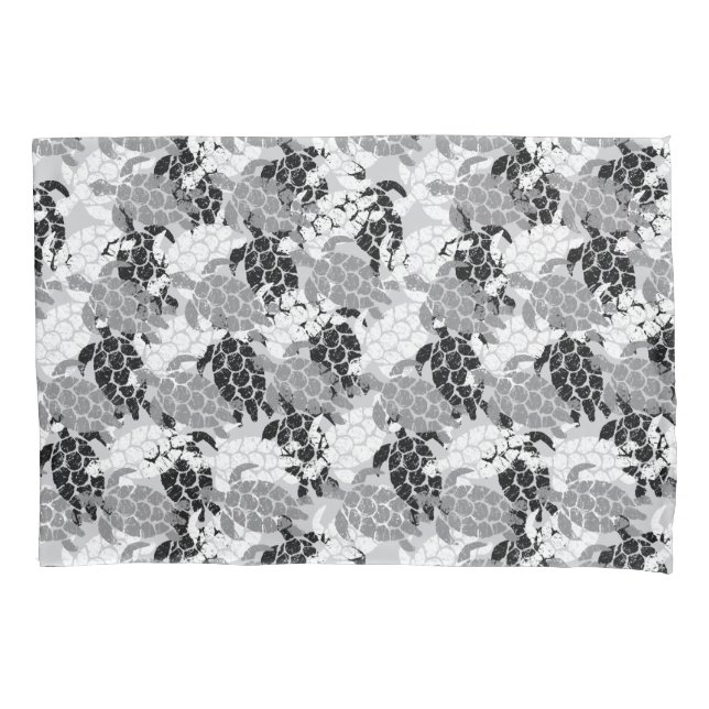 Honu Sea Turtle Hawaiian Aloha Reversible Black Pillowcase (Front)