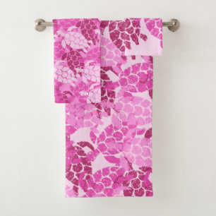 Honu Sea Turtle Hawaiian Coordinates Pink Bath Towel Set