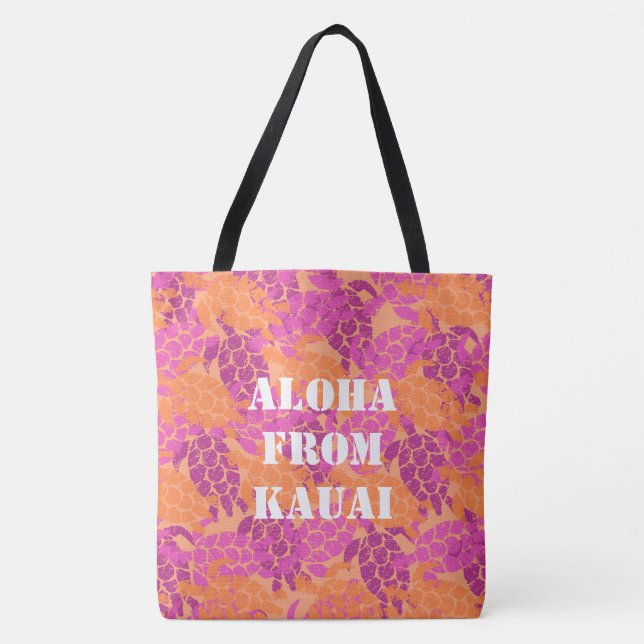 Honu Sea Turtle Hawaiian Monogram Aloha Beach Bag (Front)