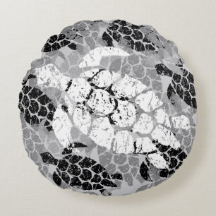 Honu Sea Turtle Hawaiian Reversible Grey Round Pillow