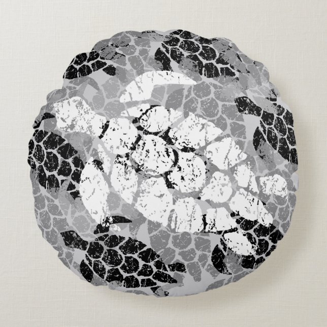 Honu Sea Turtle Hawaiian Reversible Grey Round Pillow (Front)