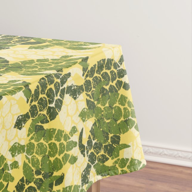 Honu Sea Turtle Hawaiian Tapa -Olive Tablecloth (In Situ)