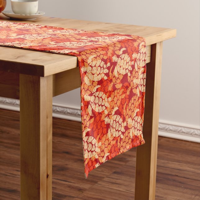 Honu Sea Turtle Hawaiian Tapa -Papaya Short Table Runner (In Situ)