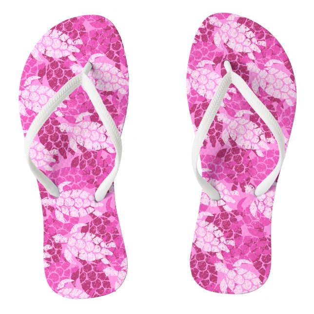 Honu Sea Turtle Hawaiian Tapa Pink Flip Flops (Footbed)