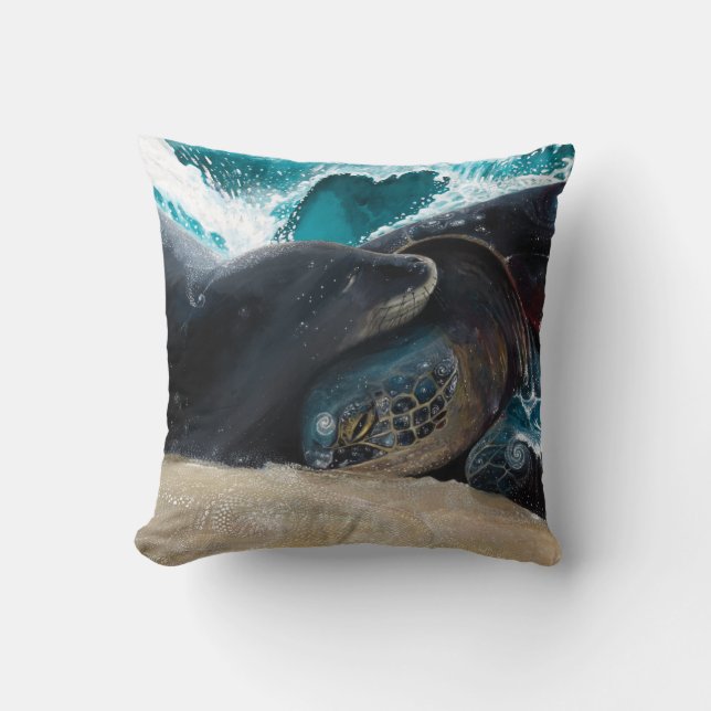 Honu Seal Aloha Throw Pillow (Front)