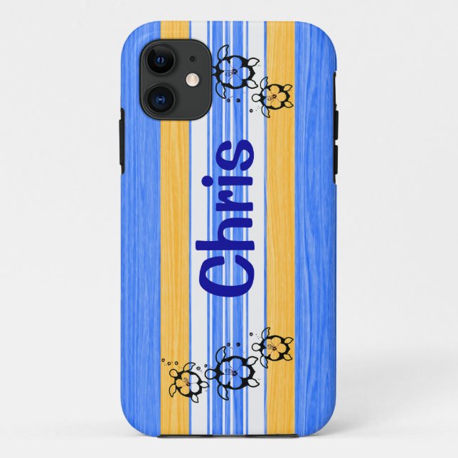 Honu Turtles Blue Stripes Case-Mate iPhone Case (Back)
