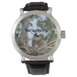 "Hoo" Has The Time   Owlet Perched in Tree Photo Watch