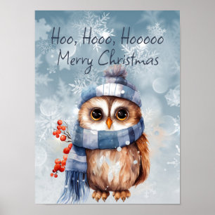 Hoo Hoo Little Owl Merry Christmas Poster