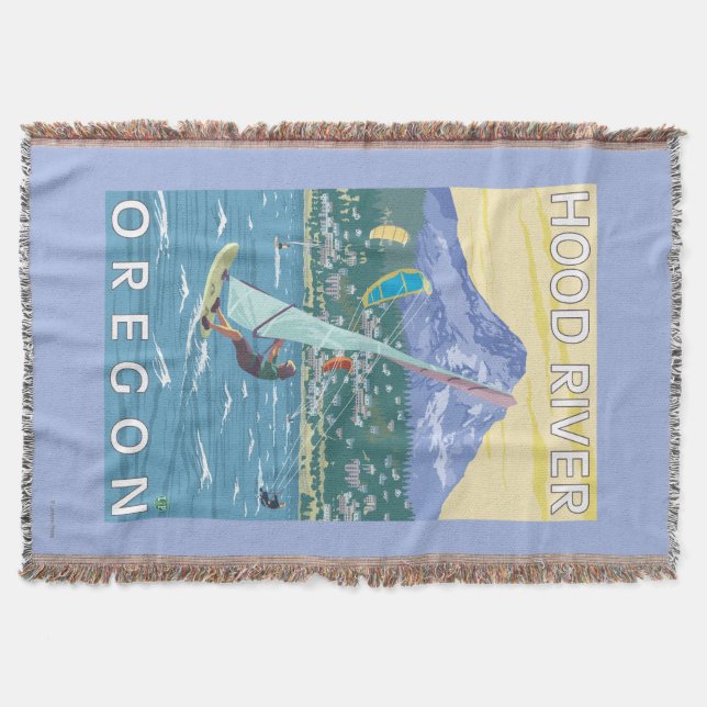 Hood River, ORWind Surfers & Kite Boarders Throw Blanket (Front)