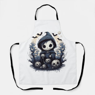 Hooded Chibi Reaper Halloween - Whimsical Dark Fan Apron