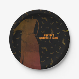 Hooded Grim Reaper Halloween Flying Bats Paper Plate