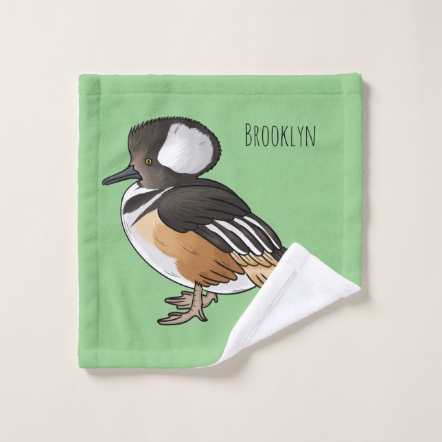  Hooded merganser bird cartoon illustration Bath Towel Set (Wash Cloth)