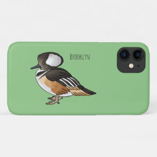 Hooded merganser bird cartoon illustration  iPhone 11 Case