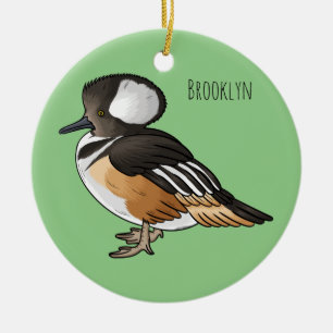 Hooded merganser bird cartoon illustration Ceramic Ornament