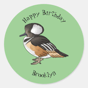 Hooded merganser bird cartoon illustration Classic Round Sticker