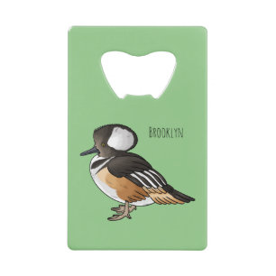  Hooded merganser bird cartoon illustration  Credit Card Bottle Opener