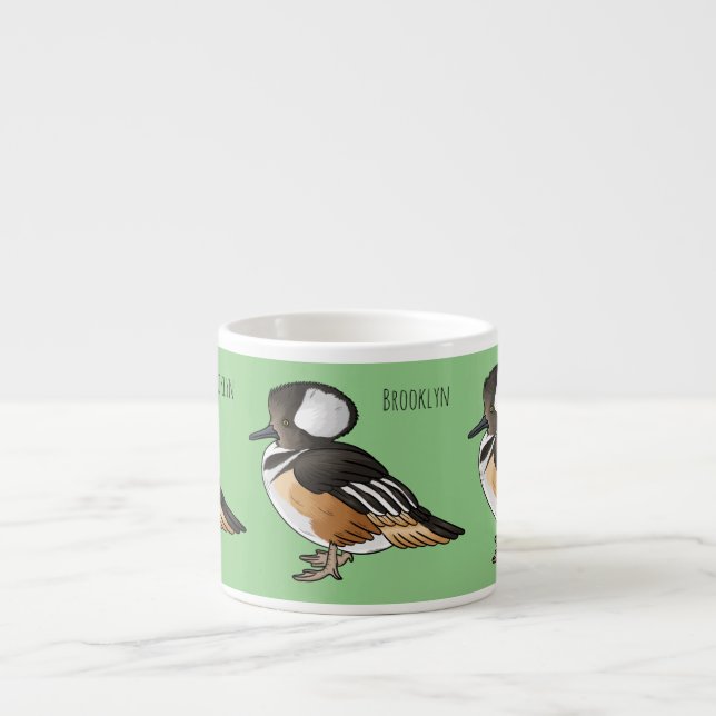  Hooded merganser bird cartoon illustration Espresso Cup (Front)