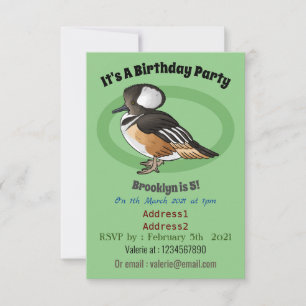  Hooded merganser bird cartoon illustration Invitation