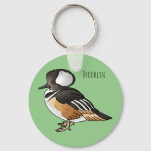  Hooded merganser bird cartoon illustration Keychain