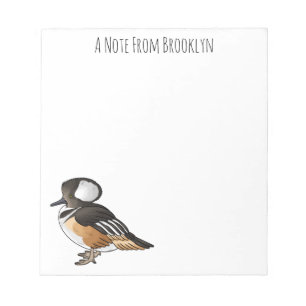 Hooded merganser bird cartoon illustration Notepad