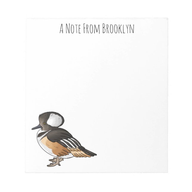  Hooded merganser bird cartoon illustration  Notepad (Front)