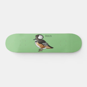 Hooded merganser bird cartoon illustration Skateboard