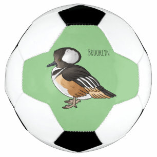 Hooded merganser bird cartoon illustration Soccer Ball