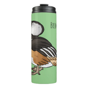 Hooded merganser bird cartoon illustration Thermal Tumbler
