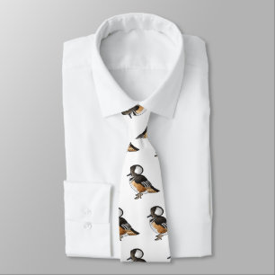 Hooded merganser bird cartoon illustration Tie